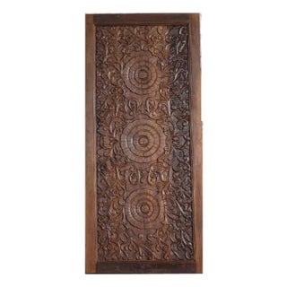 Midcentury Lotus Carved Solid Wood Double Entry Doors – Antique Indian Statement Doors 80x36 For Sale