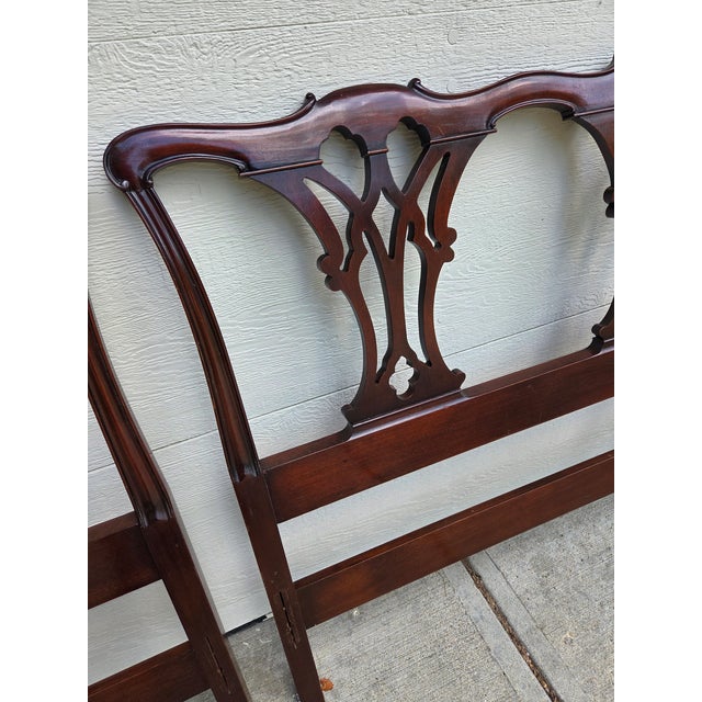 Brown Chippendale Drexel 18th Century Classics Twin Mahogany Headboards - A Pair For Sale - Image 8 of 17