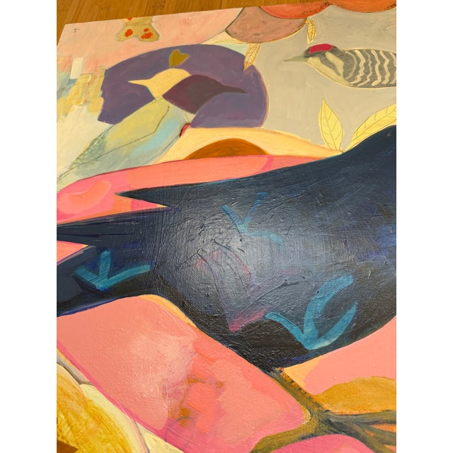 Ink Blue “Raven and Friends” a Fun Bird Painting by LWren Walraven For Sale - Image 8 of 16