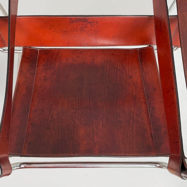 Metal Italian Modern Burgundy Leather Wassily Armchair by Marcel Breuer for Gavina, 1960s For Sale - Image 7 of 18