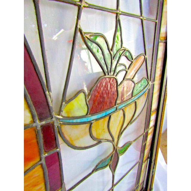 Pair Antique 19th-Century Art Nouveau Arced Framed Leaded Stained Glass Windows For Sale - Image 13 of 16