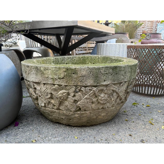 Rustic Vintage Stone Cement Carved Rustic Planter Bowl For Sale - Image 3 of 4