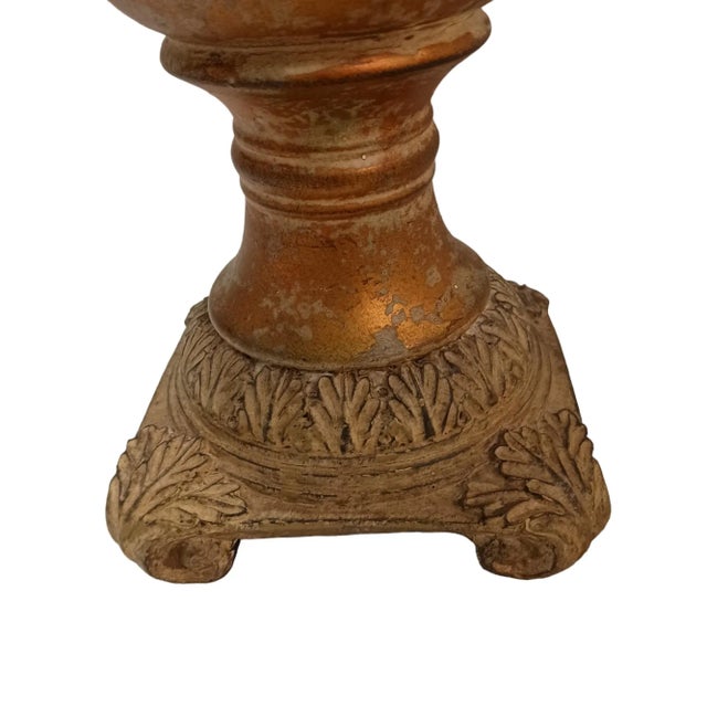 1990s 90s Ceramic Flower Vase Rose Painted Urn Tabletop Pedastle Golden Brown For Sale - Image 5 of 11