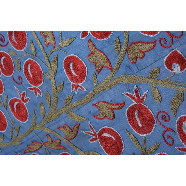 Cornflower Blue Silk Animal Pictorial Suzani Wall Decor 3'6'' X 6'3'' For Sale - Image 8 of 13