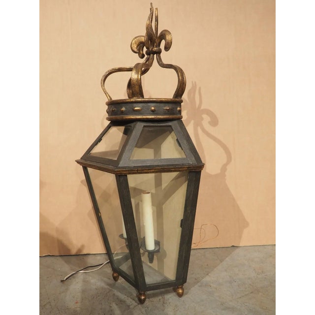 Wrought Iron and Glass Wall Lantern With Crown Finial For Sale - Image 4 of 7