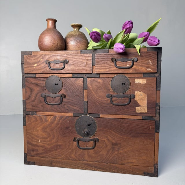 Small Authentic Japanese Tansu Drawer Chest, 1930s For Sale - Image 4 of 11