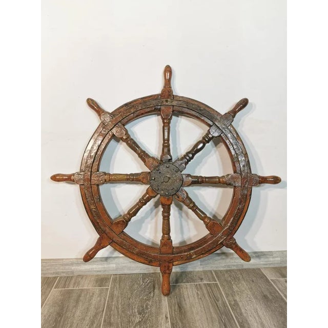 Vintage Brown Wooden Helm For Sale - Image 6 of 9