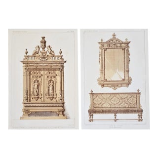 Pair-1878 French Lithographs-Renaissance Furnishings For Sale