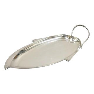 Vintage Mid Century Danish Modern Silver Plated Leaf Form Beaded Platter Tray For Sale