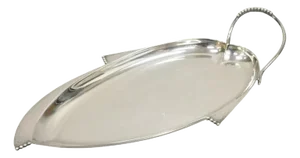Vintage Mid Century Danish Modern Silver Plated Leaf Form Beaded Platter Tray