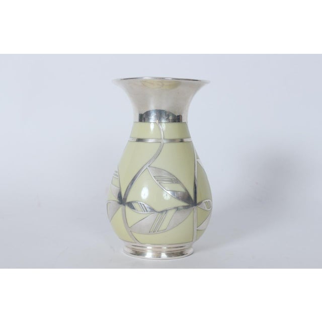 Mid-Century Modern Friedrich Wilhelm Spahr Floral Silver Overlay Porcelain Vase, 1940's For Sale - Image 3 of 12