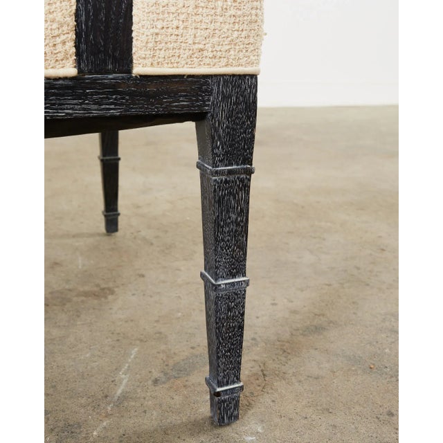 Pair of Modern Cerused Oak Faux Bamboo Bouclé Armchairs For Sale - Image 10 of 12