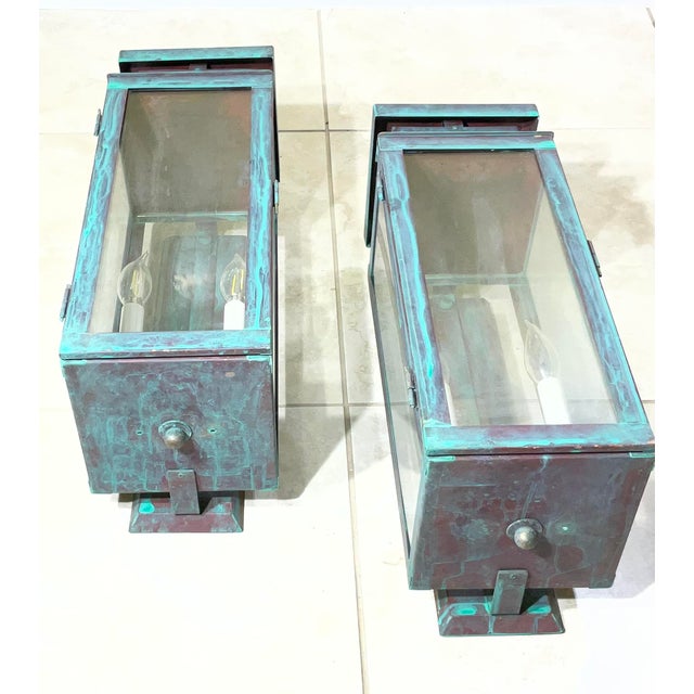 Large Stunning Pair of Solid Copper Wall Lanterns For Sale - Image 10 of 16