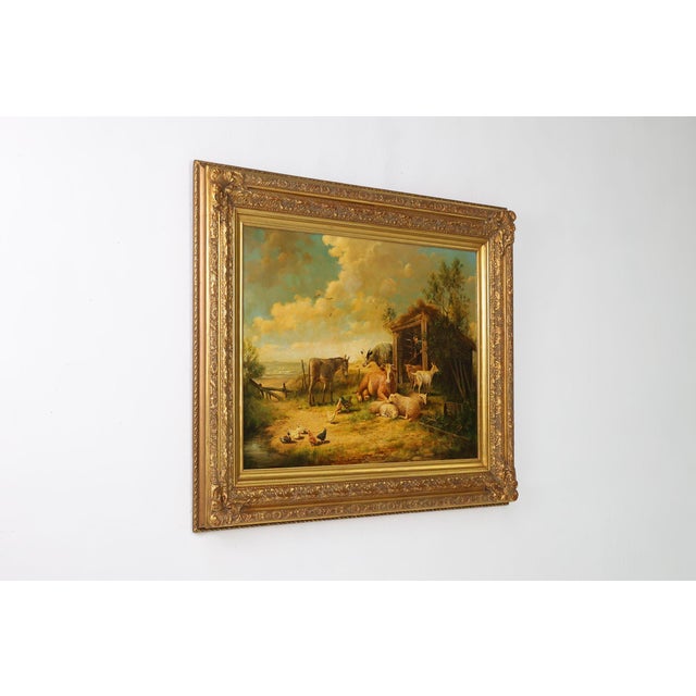 Belgian Artist, Farm Scene, 20th Century, Large Oil on Canvas, Framed For Sale - Image 4 of 12