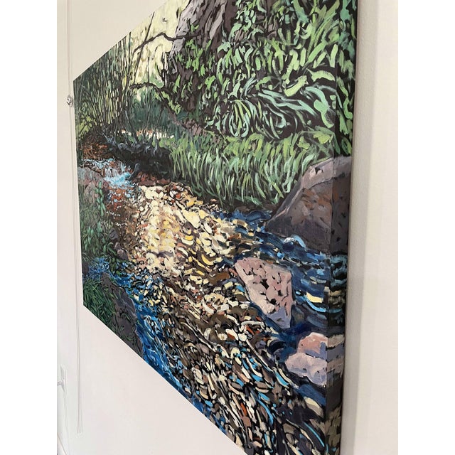 Contemporary The Rhythm of Light by Deb Komitor | Oil Painting of a stream with light reflecting on water For Sale - Image 3 of 5