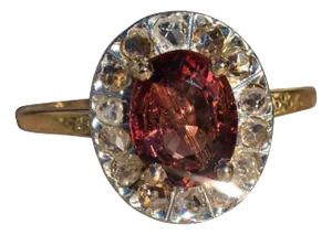 The Ralita: Antique Two Tone Oval Tourmaline and Rose Cut Diamond Halo Ring