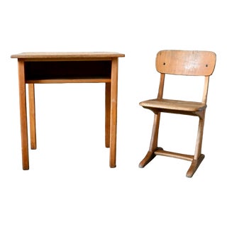 Childrens Desk & School Chair, 1950s, Set of 2 For Sale