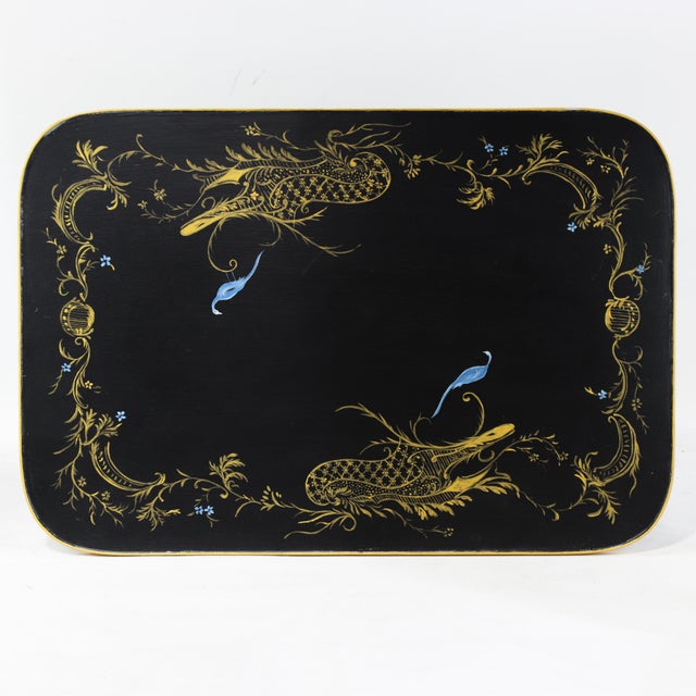 Chinoiserie Pair of Vintage Black Lacquer Chinoiserie Side Tables With Gilt Peacock Motif For Sale - Image 3 of 16
