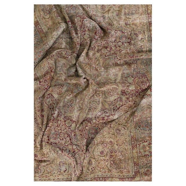 Traditional Worn Persian Kerman Room Size Rug For Sale - Image 4 of 11