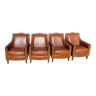 Set of 4 Noir Club Chairs in Vintage Cigar Leather For Sale