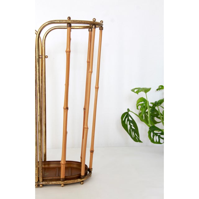 Mid-Century Modern Brass and Bamboo Umbrella Stand, Italy, 1950s For Sale - Image 6 of 7