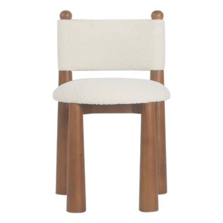Talia White Boucle Dining Chair with Wood Cone Legs For Sale