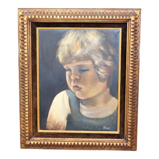 Framed Antique Oil on Canvas Portrait of a Young Girl For Sale