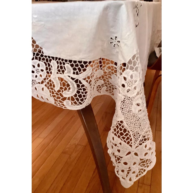 1990s Lacework Linen Vintage Tablecloth For Sale - Image 4 of 8