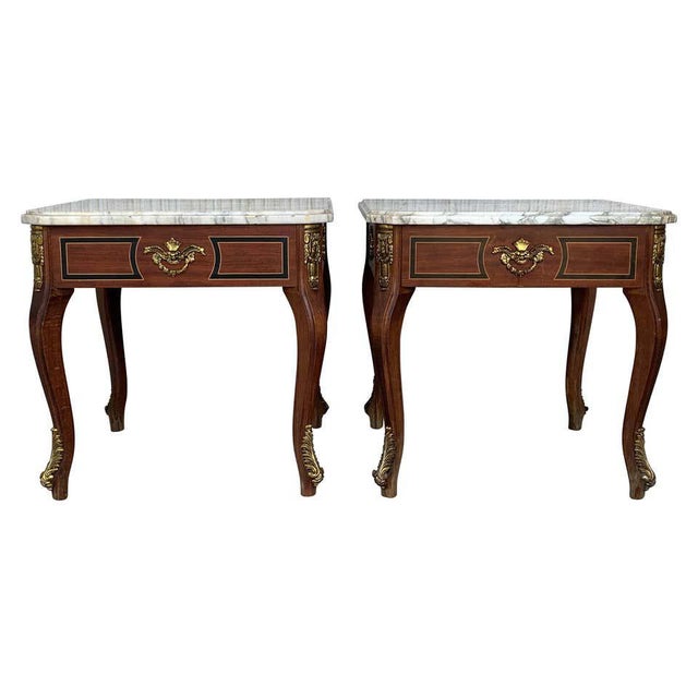 Louis XV Style Mahogany and Marble-Top Coffee Table With Bronze - a Pair For Sale In Miami - Image 6 of 6