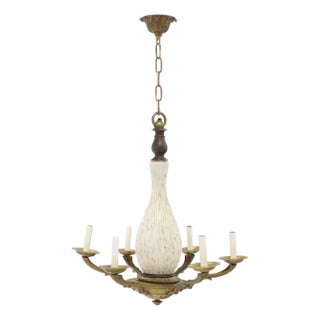 Brass and Murano Glass 6 Arms Light Fixture Chandelier For Sale