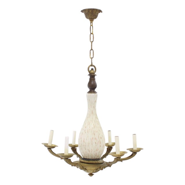 Brass and Murano Glass 6 Arms Light Fixture Chandelier For Sale