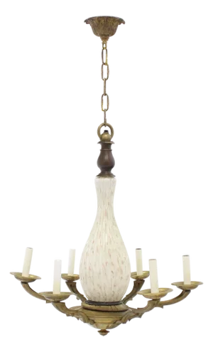Brass and Murano Glass 6 Arms Light Fixture Chandelier