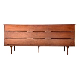 Vintage MCM Danish Teak Nine-Drawer Dresser For Sale