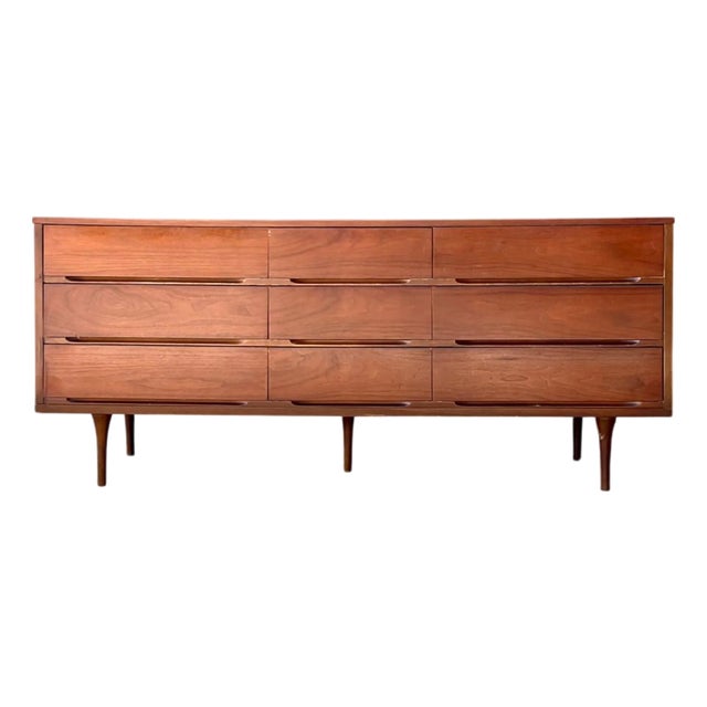 Vintage MCM Danish Teak Nine-Drawer Dresser For Sale