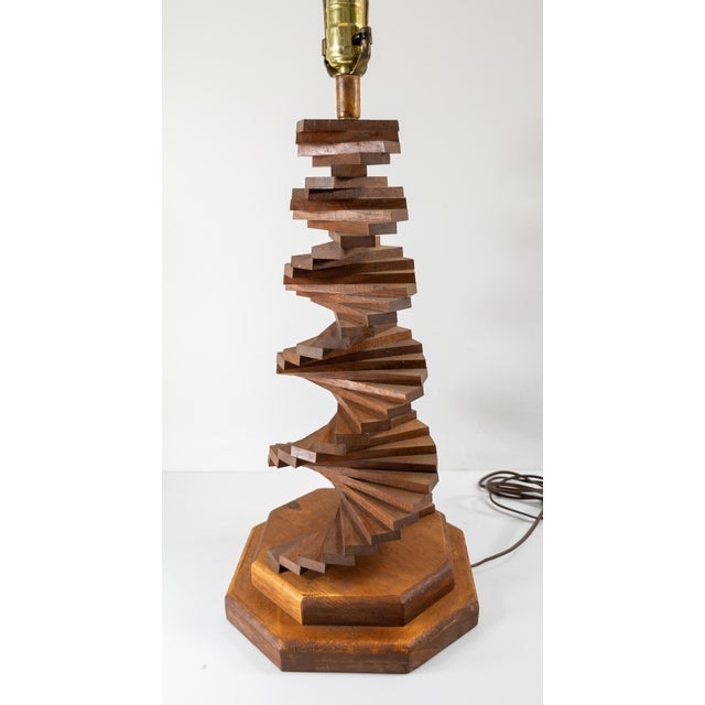 Mid-Century Modern Wood Spiral Table Lamp For Sale - Image 4 of 9