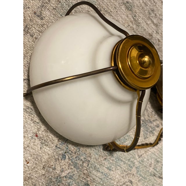 Metal Vintage Ceiling Light Fixture 4 Chain Hanging Globe Dutch Colonial For Sale - Image 7 of 10