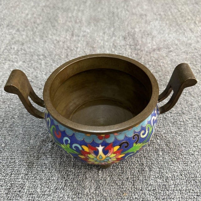 Vintage Chinese Cloisonné Enamel Tripod Censer With Handles For Sale In Los Angeles - Image 6 of 6