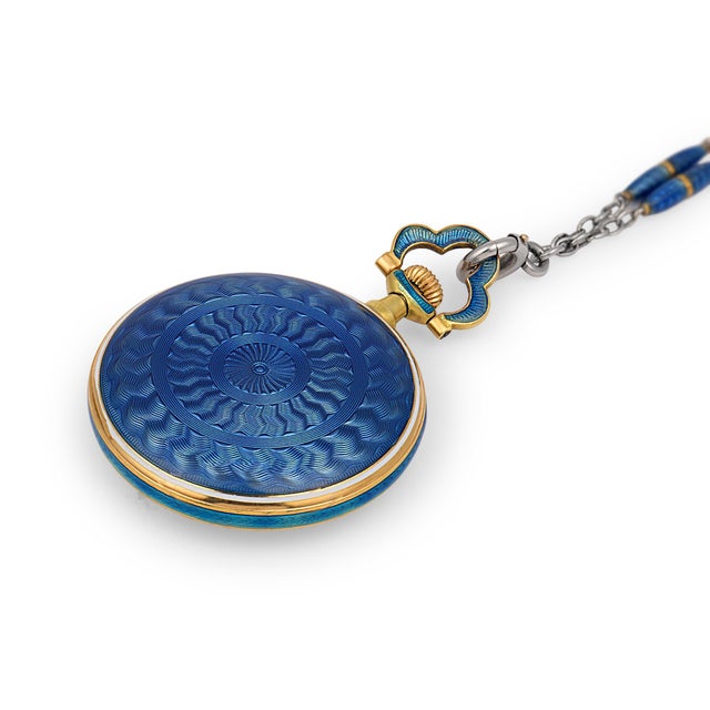 Tiffany and Co. Antique Tiffany & Co. 18k Yellow Gold Guilloche Pocket Watch Pendant Necklace For Sale - Image 4 of 8