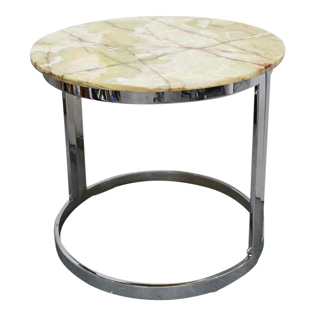 Mid 20th Century Round Onyx & Chrome Table For Sale