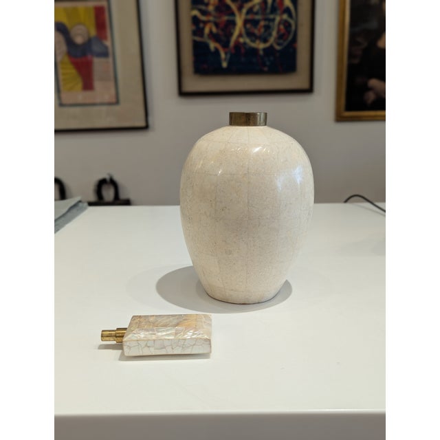 Shell Tessellated Stone & Mother-of-Pearl Sculptural Jar With Oversized Finial For Sale - Image 7 of 8