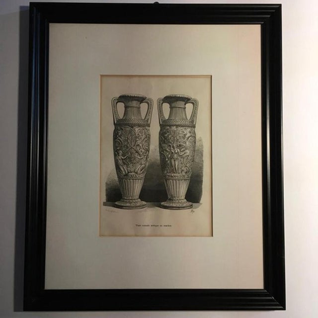 France antique Roman marble urnes neoclassical print on paper in black and white, circa 1850 This fine and elegant antique...