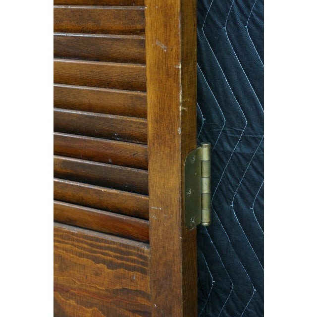 Pair Mid-Century Chinoiserie Elm Louvered Double Bi Fold Doors Brass Shou Pulls For Sale - Image 12 of 18