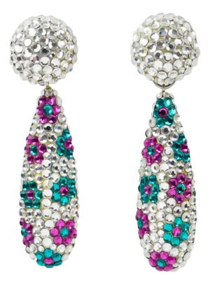 Richard Kerr Floral Jeweled Clip Earrings in Turquoise and Fuchsia Crystal
