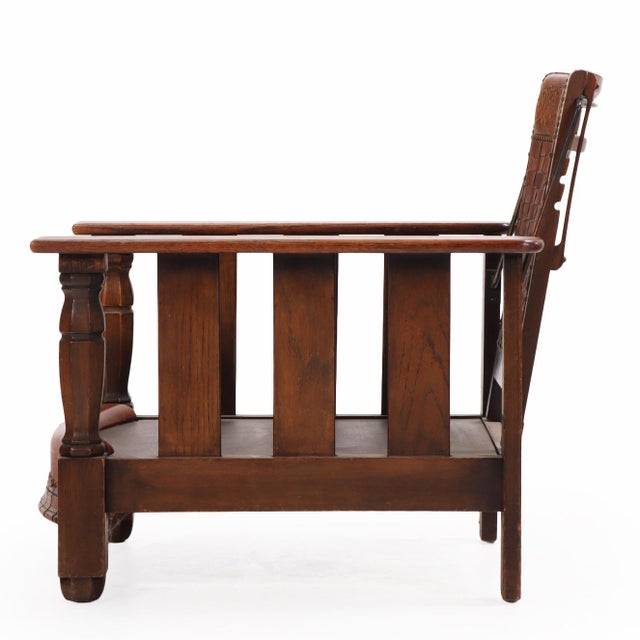 French A French Oak and Leather Reclining Armchair, C. 1940. For Sale - Image 3 of 6