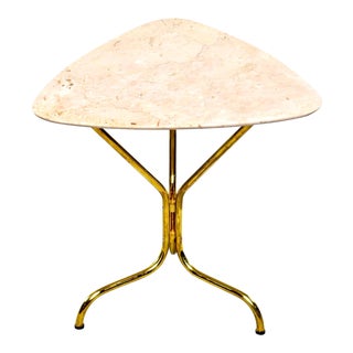 Italian Mid Century Brass Side Table With Travertine Top For Sale