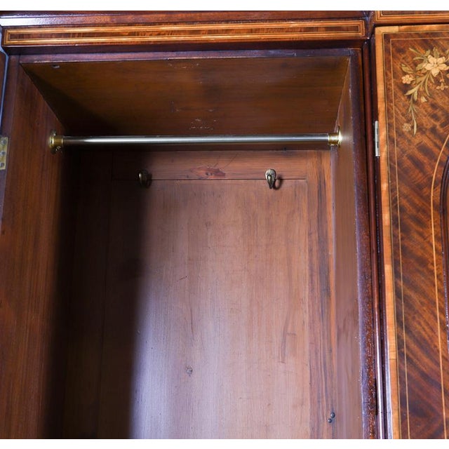 Antique Edwardian Mahogany and Floral Marquetry Inlaid Wardrobe, 1890s For Sale - Image 13 of 15