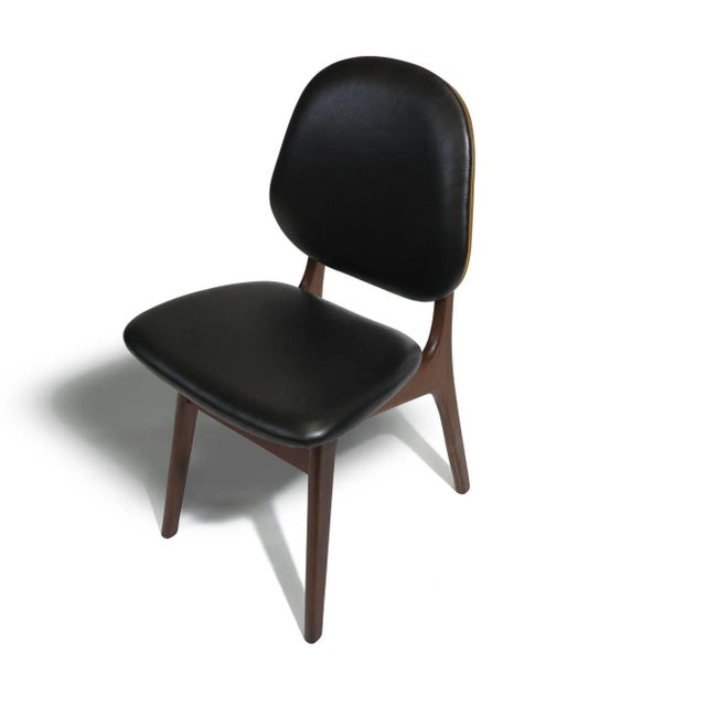 Wood Set of Eight Arne Hovmand Olsen Black Leather Danish Dining Chairs For Sale - Image 7 of 12