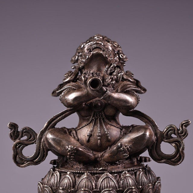 Late 19th Century Silver-Plated Bronze Censer With Vajra Deity, 900g, 7" Tall For Sale - Image 4 of 8