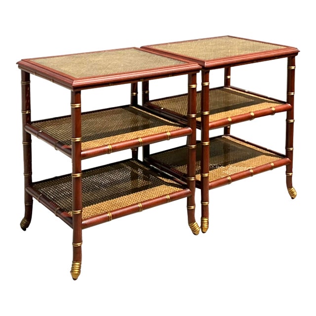 Vintage Gilt Tipped Tri Level Side Tables - A Pair For Sale