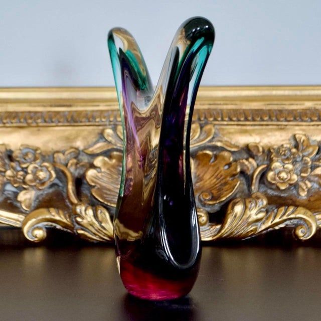 Traditional Joseph Nielander Gestural Art Glass Sculpture – Amethyst Teal & Clear Studio Glass For Sale - Image 3 of 5